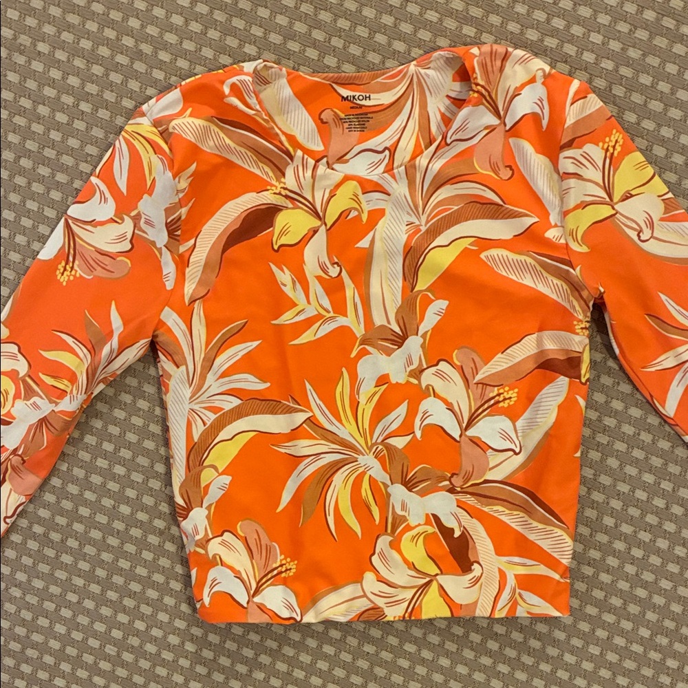 Mikoh Orange Floral Long-Sleeve Swim Top